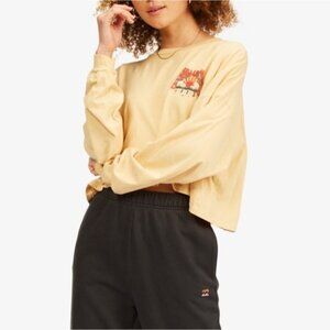 BILLABONG Beach Boyfriend Crop Tee Sz L Yellow Hand Dyed 100% Recycled Cotton